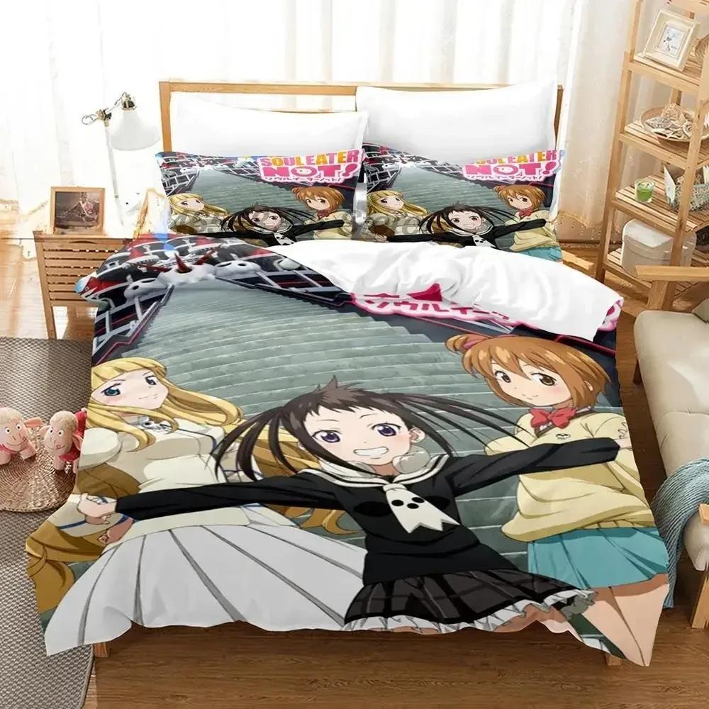 Soul Eater Постельный комплект Односпальный Полуторный Двуспальный Кинг-сайз Комплект для кровати Взрослый Детский Спальня Комплекты пододеяльников 3D-принт Аниме Комплекты простыней