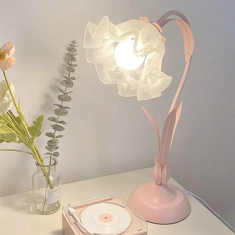 Ins Style Floral Bedroom Bedside Lamp for Teens - Eye-Caring Night Light & Study Desk Lamp