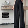 Маленькие серые брюки-костюм с высокой посадкой и широкими штанинами - Женские стройнящие брюки свободного кроя для весны/осени