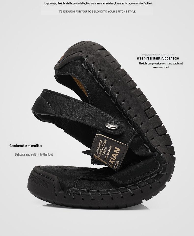 Мужские сандалии Baotou из натуральной кожи Cross-Border: Нескользящая обувь с мягкой подошвой, двойного назначения: для отдыха на природе и повседневного отдыха на пляже.