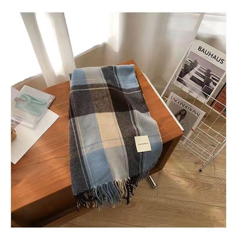 Autumn And Winter Cashmere Green Plaid Scarf Winter Women'S High Sense Versatile Warm Shawl Scarf Tide
