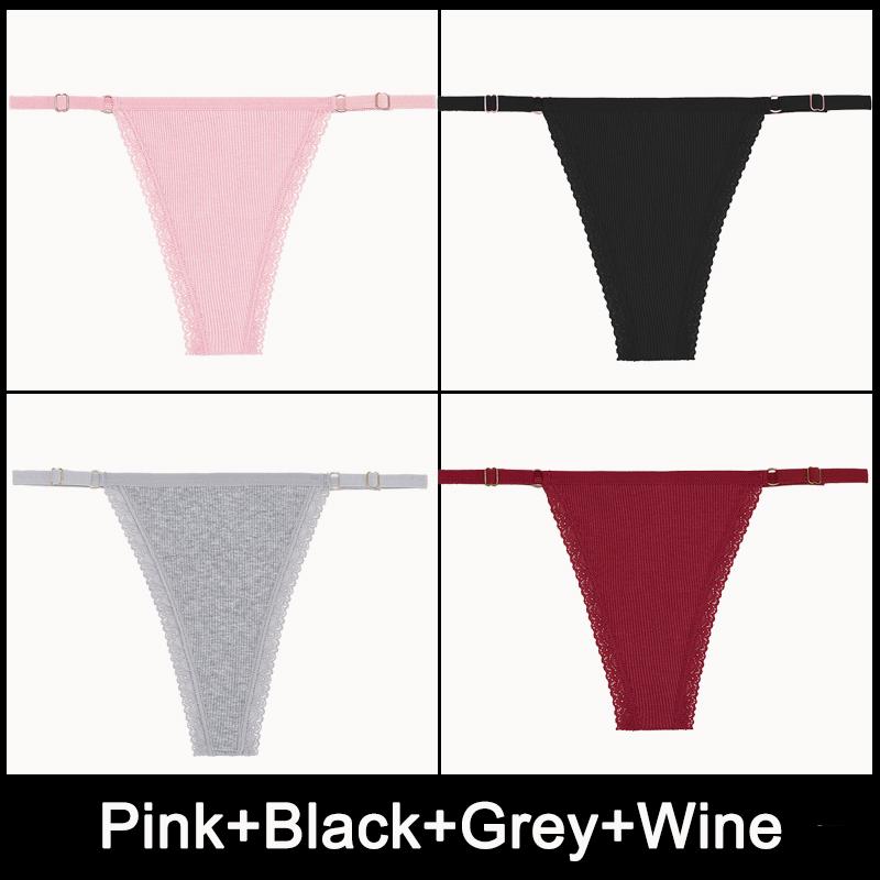 4PCS/Set Adjustable Waist Sexy G-string Panties Cotton Women's Underwear Girl Female Pantys Bikini Lady Thongs Lingerie