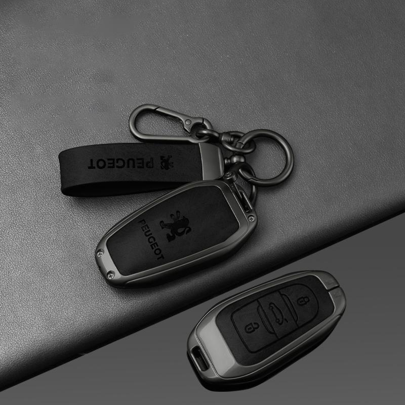 Zinc Alloy Leather Car Smart Key Case Shell Cover Protector Fob for Peugeot 308 408 508 2008 3008 4008 5008 Keychain Accessories