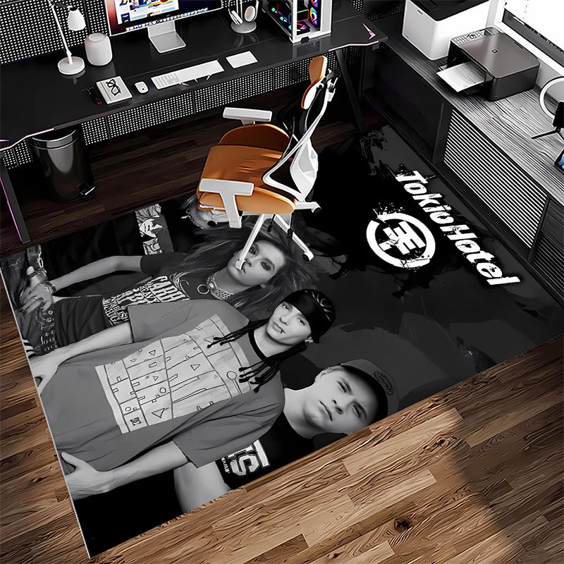 1pc Tokio Hotel band Print Area Rug - Soft,Washable Non-Slip Indoor Mat for Office Chairs,Living Room,Home Office Decorative Rug