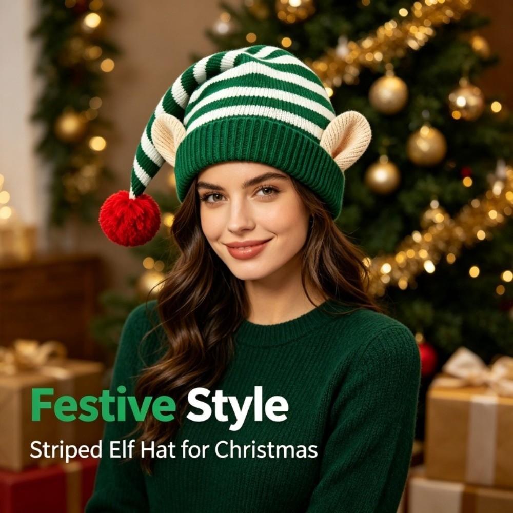 Soft Warm Xmas Knitted Beanie Thick Christmas Pointed Hat Funny Cosplay Hat Family Gathering