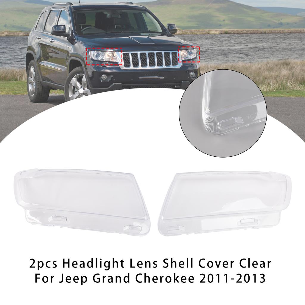 2pcs Headlight Lens Shell Cover Clear For Jeep Grand Cherokee 2011-2013