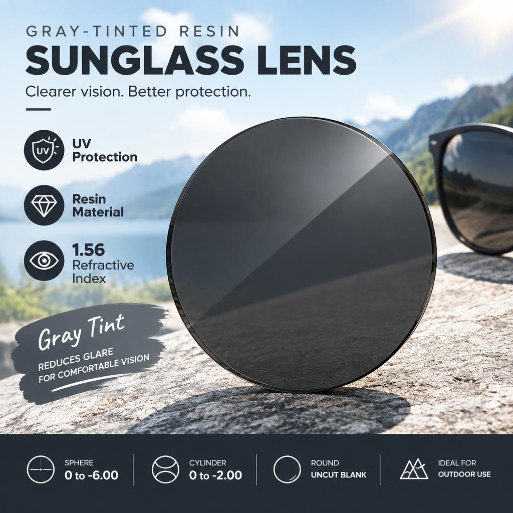 Tinted Sunglass Lenses Resin UV-Protection Myopia Sun Lenses 1.56 Sphere 0 to -6.00 / Cylinder 0 to -2.00