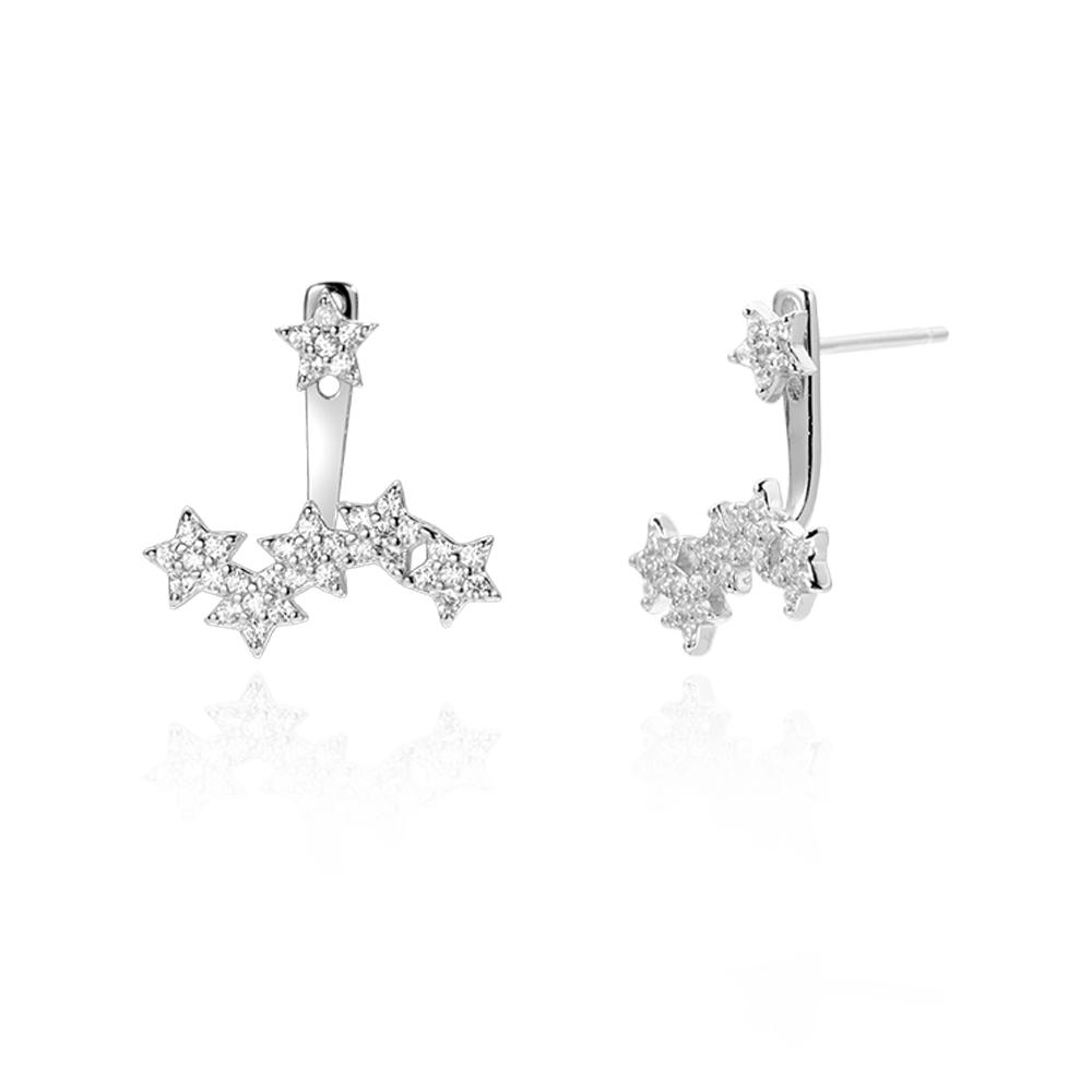 ANDYWEN 925 Sterling Silver 1pair Silver Gold Zircon Star Star Stud Earring Ladies Elegant Luxury Jewelry