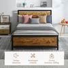 Small Double Bed Frame in Wood and Steel with Slats in Industrial Style, 140x200cm