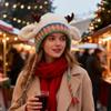 Deer Plush Hats Windproof Knit Beanie Reindeer Warm Hat for Women Girls Teens Children Travel Holiday Outdoor