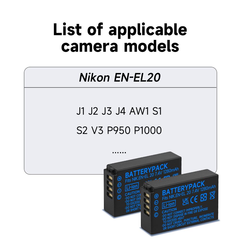 1280 мАч EN-EL20 EN-EL20a Аккумулятор + Многофункциональное зарядное устройство Коробка для хранения аккумуляторов для Nikon Coolpix P1000, 1 j1, 1 J2, 1 J3, 1 S1, 1 V3, Coolpix A