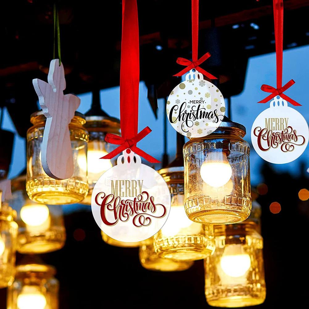 J1UL1N 3 Inch Clear Acrylic Christmas Ornaments Acrylic Christmas DIY Tag Red Ribbon For Decoration Tag DIY Crafts