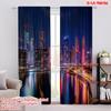 2pcs,2D Plane Printing Minimalist Curtains Miami Nightscape Versatile Polyester Fabric (without Rod) Versatile All Ldeal for