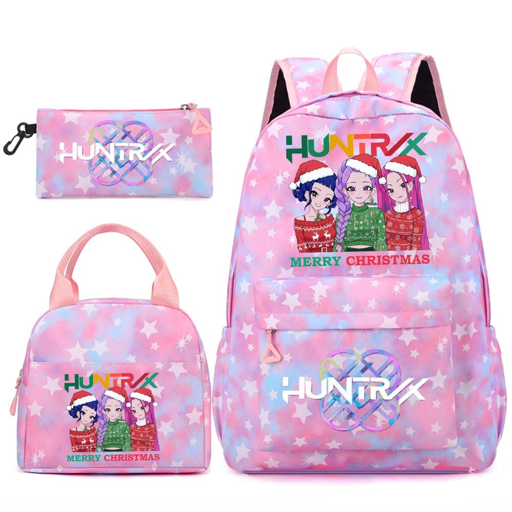 3Pcs/set Christmas Kpop Printed Backpack Handbag Pencil Case for Teenger Student Girl Boy Schoolbag Kid Bookbag Large Capacity Travel Bag Gift