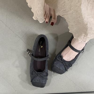 2025 новые серые туфли-лодочки с открытым верхом, на скрытой платформе, женские осенне-зимние, балетного стиля, с бантом, с ремешком Мэри Джейн