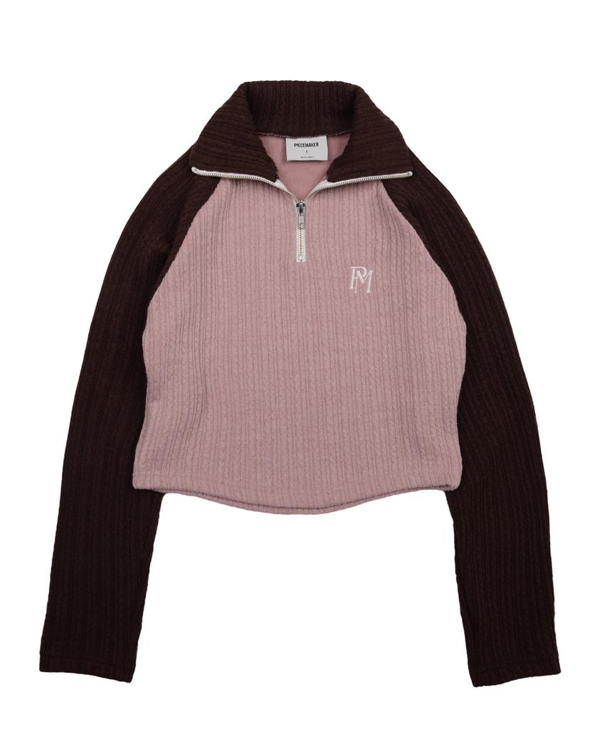 PEACE MAKER Official Wave Crop Half Zip Knit (Brown)