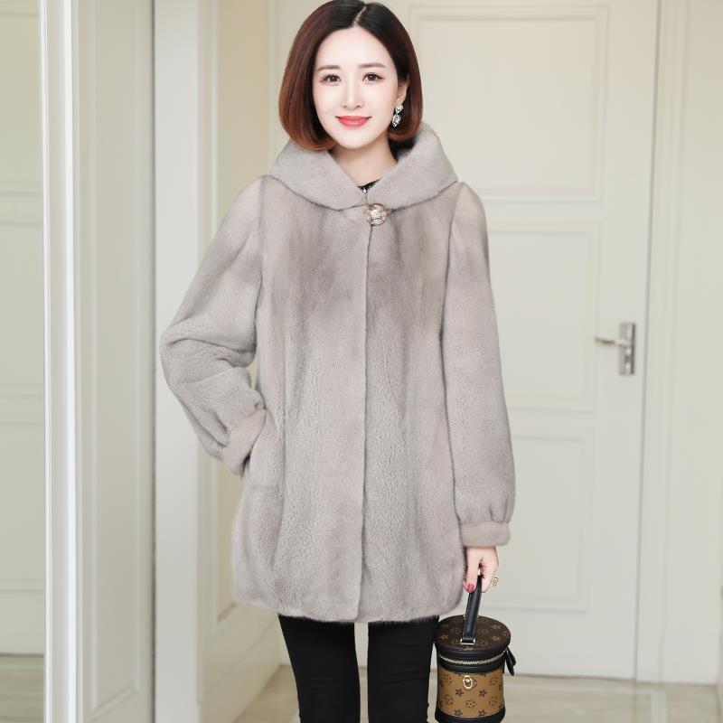 Autumn and Winter Faux Mink Fur Coat, Women's Hooded Mid To Long Fur Coat, Korean Version Mink Fur Coat