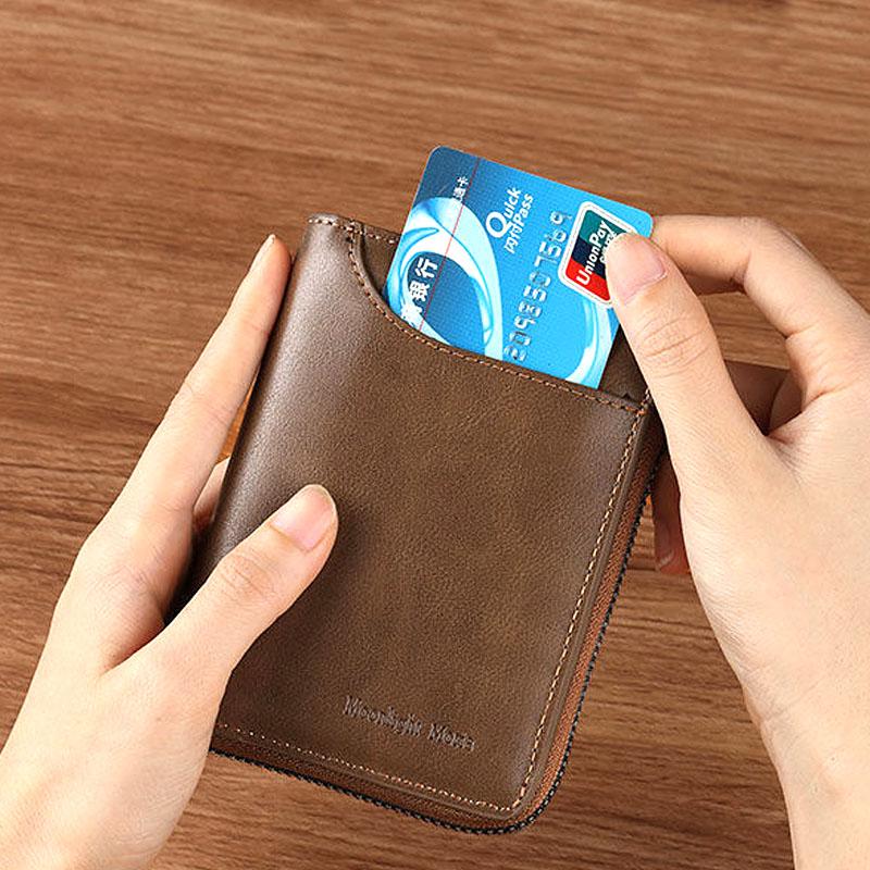 Кожаный кошелек с защитой от кражи RFID для мужчины, держатель для удостоверения личности, банковских и кредитных карт, сумка, женские кошельки, подарок школьному учителю, роскошный винтажный кошелек на молнии