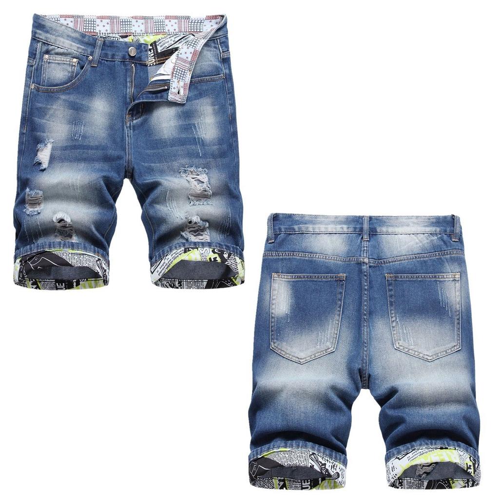 New Wear And Tear Men's Five Quarter Denim Shorts Trend Slim Straight Leg Mid Waist Pants