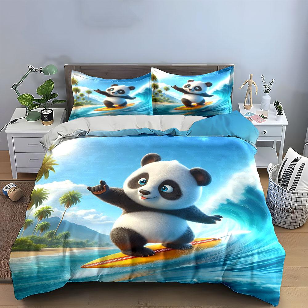 Surfing panda with waves. Bedding sets Duvet cover sets Duvet covers Pillowcases(1 * Duvet Cover 2 * Pillowcases without duvet insert)