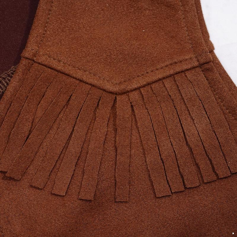 Boys Western Cowboy Vest Pointed Hem Fringe Decor Open Front Design Cosplay Halloween Costume