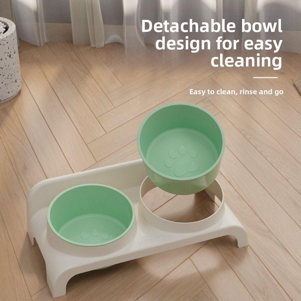 Double Bowls Cat Food Water Bowl 15 ° Slant Anti-flip Pet Water Feeder Container Multifunction Detachable Pet Food Dispenser