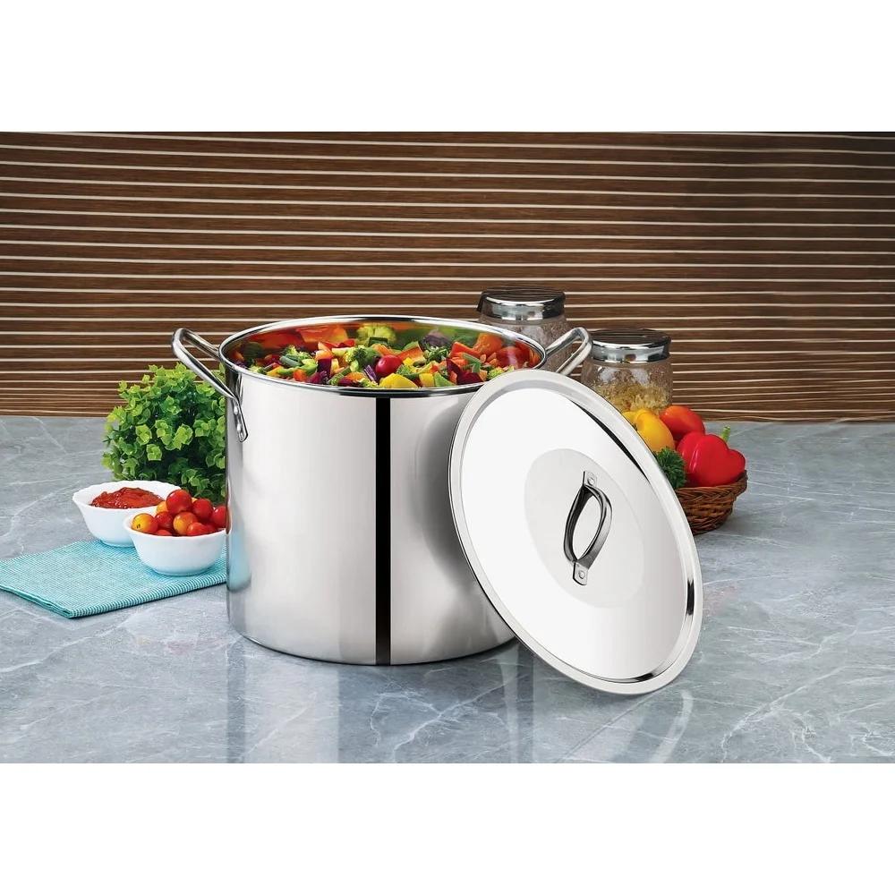 12 Quart Stainless Steel Stock Pot with Metal Lid Stay Cool Handles Heavy Duty Cookware Soup Stew Boiling Ideal Kitchens