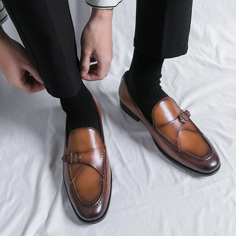 New Men Fashion Gentleman Monk Strap Business Leather Shoes Male All Match Dress Wedding Prom Homecoming Footwear Zapatos Hombre