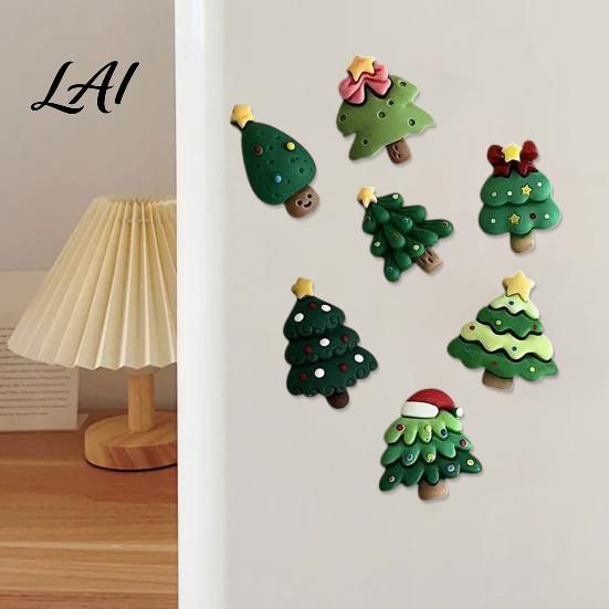 Holiday Fridge Decorations 7Pcs/Set Mini Christmas Tree Refrigerator Magnet Xmas Shape Decorative Magnetic Trees Magnet for Whiteboard Locker