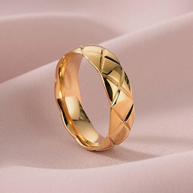 Кольца с гладким ромбическим узором 6 мм, полированная нержавеющая сталь, геометрическое мужское и женское эксклюзивное обручальное кольцо для пары