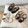 Children Flats Shoes Retro Girls Leather Shoes Soft Soled Little Kids Cross Princess Shoes Anti-Slippery 2024 Spring Autumn New