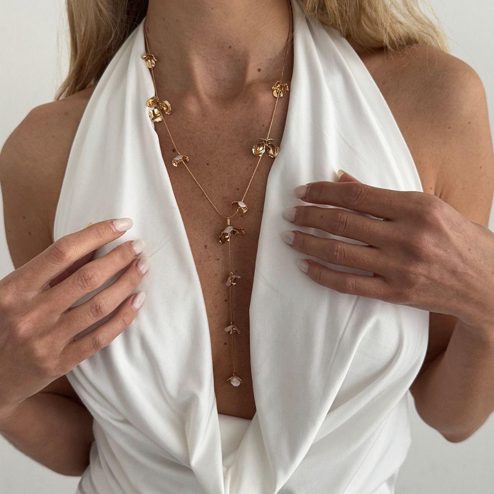 Irregular Design Long Necklace Hammered Texture Y-shaped Necklace Collarbone Chain Elegant Design