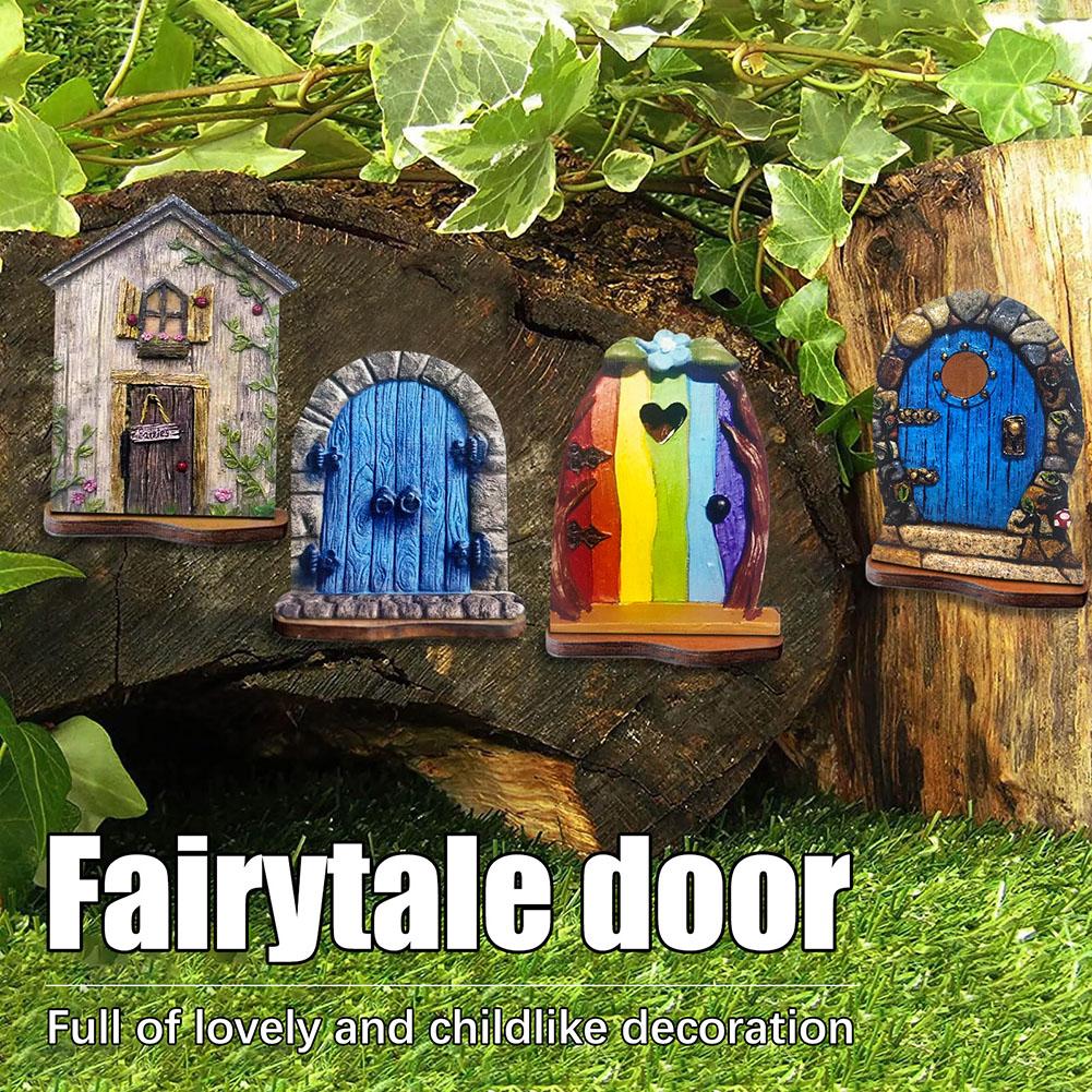 Miniature Fairy Gnome Door Window Statues Wood Elf Fairy Door Figurines Garden Decor Outdoor Fairy Elf Door Art Craft Kits