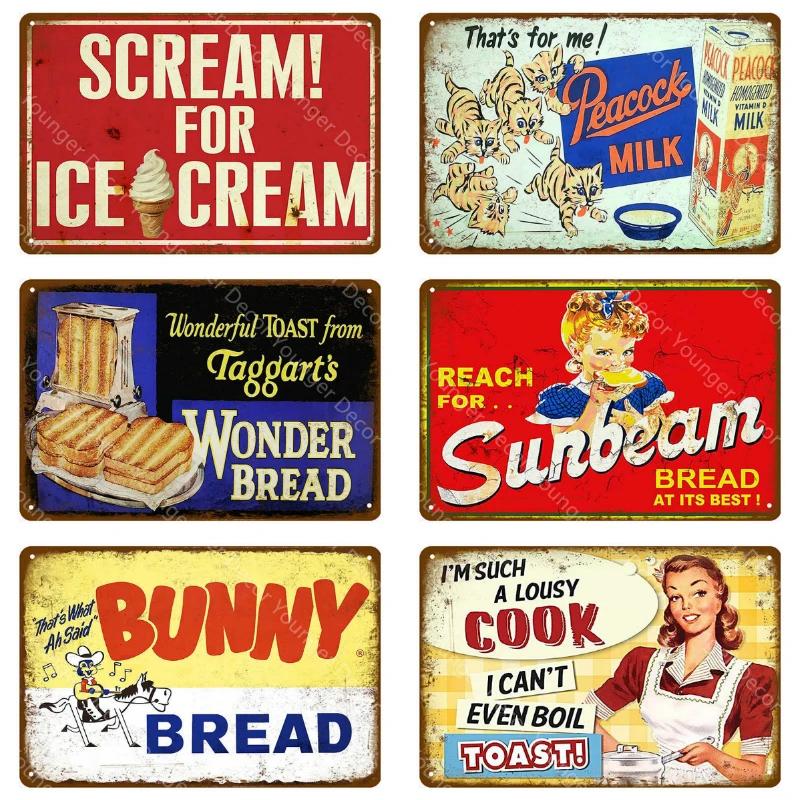 Металлические знаки Wonder Bread Ручная выпечка Винтажный плакат Декор кухни Кафе Бар Магазин Декоративная тарелка Еда Повар Настенная наклейка YI-154