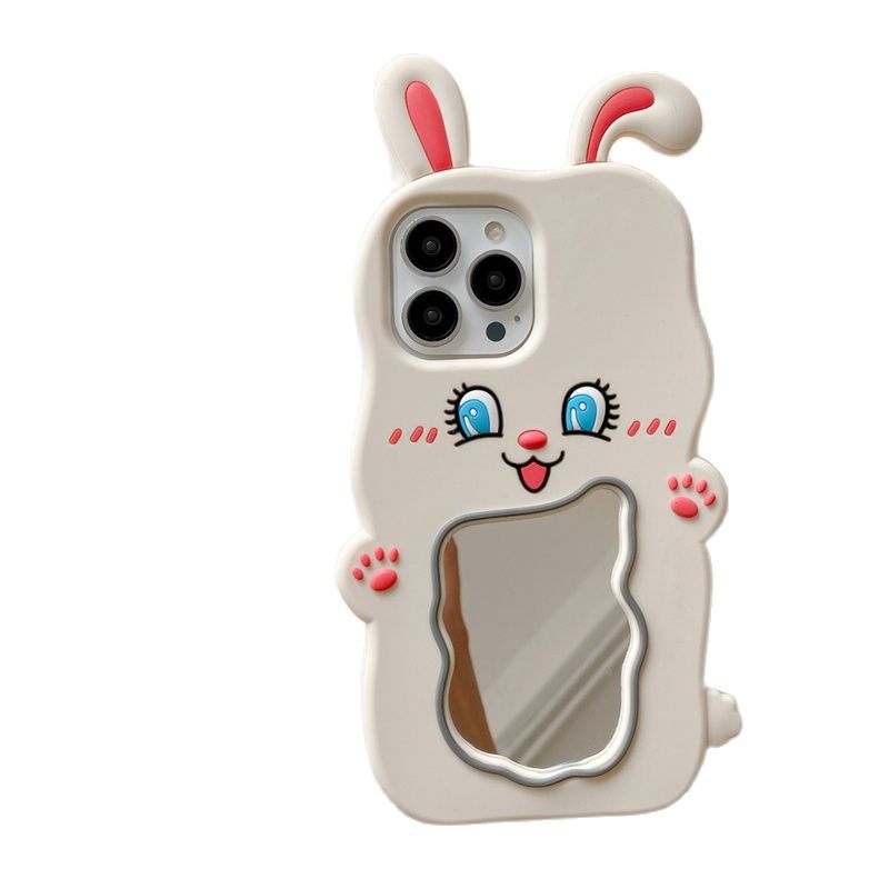 Ins корейский милый 3d мультфильм заячьи уши макияж зеркало чехол для телефона для Iphone 14 13 12 11 Pro Max силиконовый защитный мягкий чехол