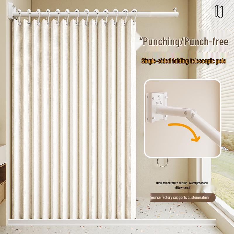Прочный складной душевой занавес под лен с телескопической штангой для оптимизации ванной комнаты