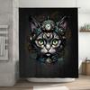 Steampunk-Themed Shower Curtain With Cat Design Featuring Clockwork Accessories Perfect For Adding A Touch Of Whimsy To Your Bat