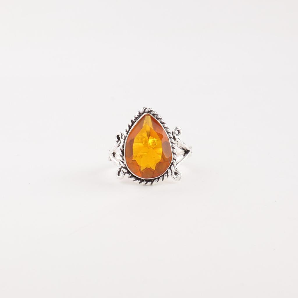 Citrine Gemstone 925 Stamped Silver Jewelry Handcrafted Partywear Ring For Women RR-57-15