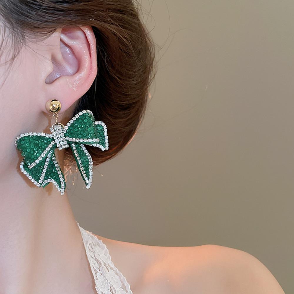 Light Luxury Sweet Stud Earrings Zircon Bowknot Dangle Earrings Fashion Crystal Bow Earrings Girls