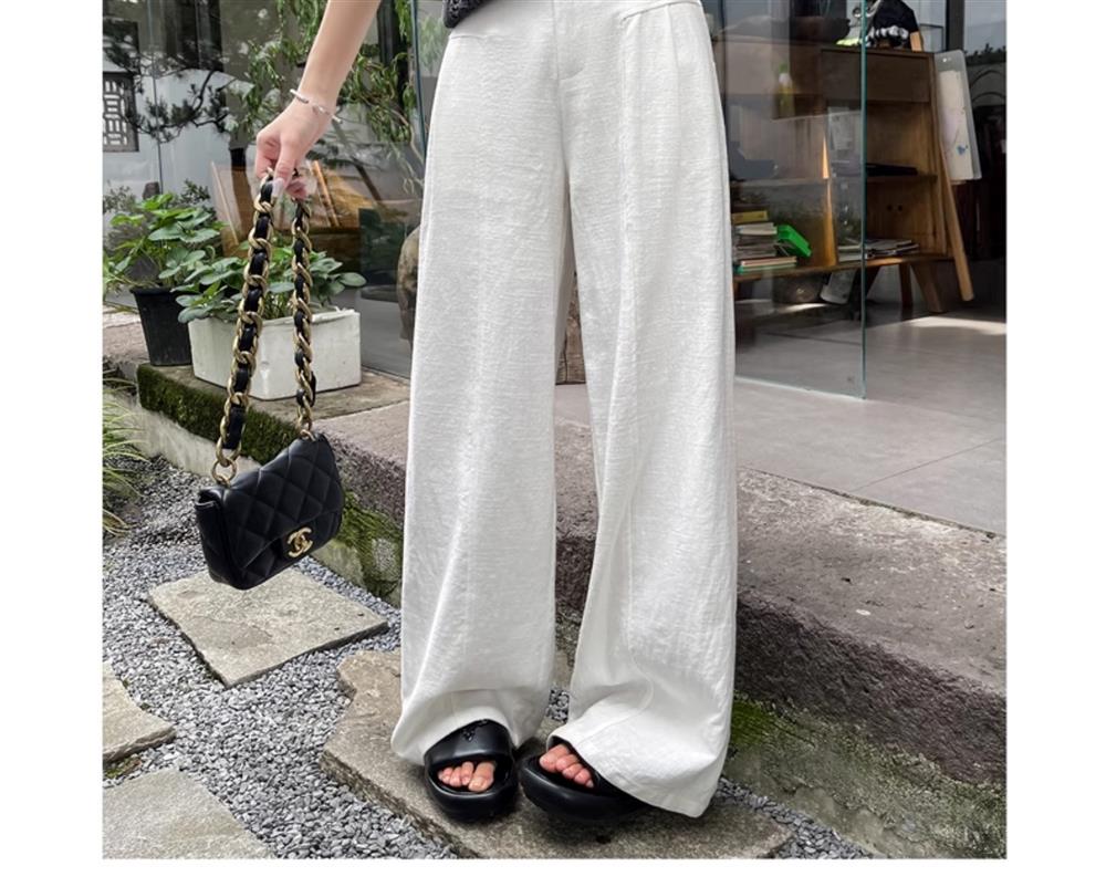 2026 High-Waist Cotton Linen White Wide-Leg Pants - Women's Anti-See-Through Straight-Leg Summer Casual 'Old Money' Style