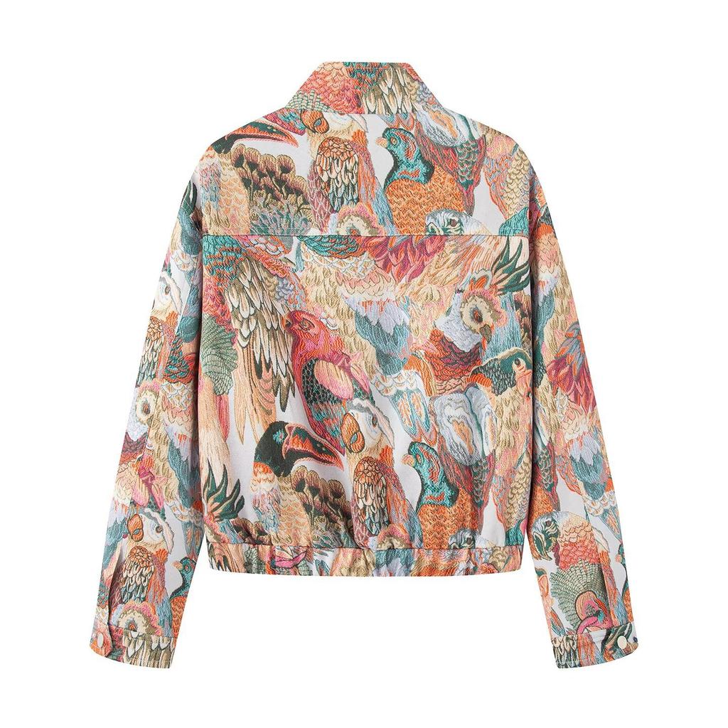 European and American style, wholesale women's clothing, fashionable and versatile autumn new jacket peacock print + shorts
