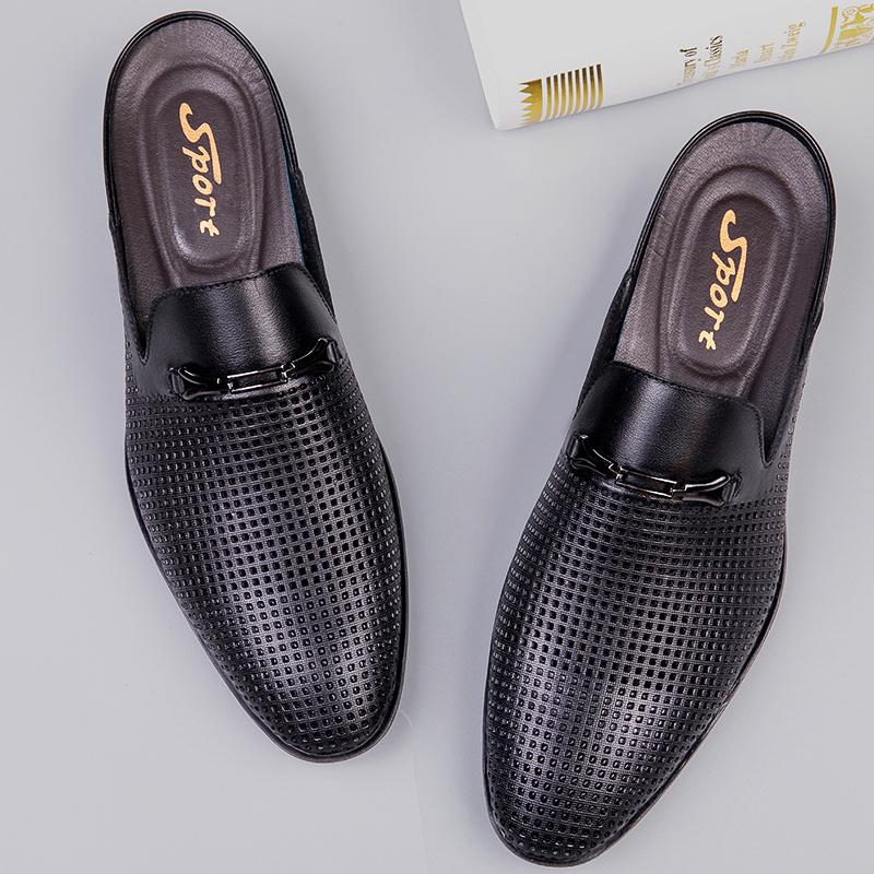 Fashion Luxury Brand Half Drag Casual Sandals Shoes Men Slippers Genuine Leather Loafers Lazy Penny Shoes High Quality Slip On Mens Shoe