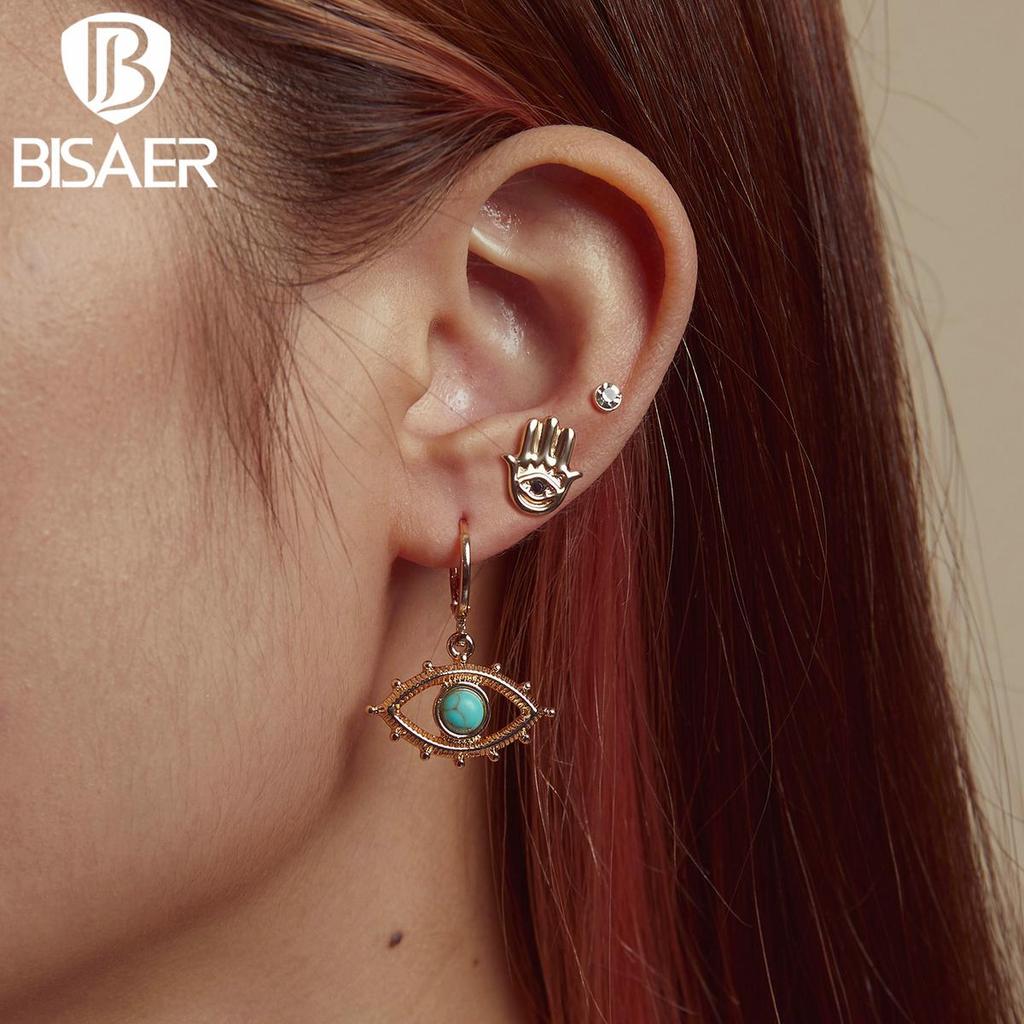 Bisaer Exquisite Devil's Eyes & Lucky Palm 3 Pair of Earrings Set for Ladyies High Jewelry