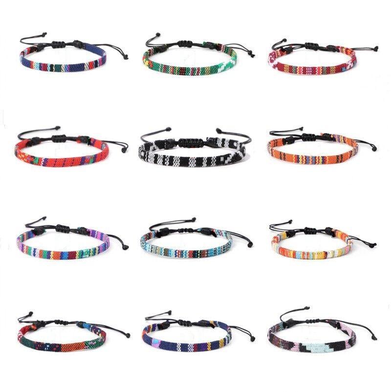 Модный браслет в стиле Богемия, этнические плетеные браслеты ручной работы, разноцветные вышитые веревочные браслеты для женщин и мужчин