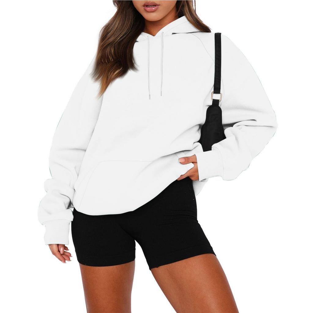 Женская осенняя толстовка с капюшоном и длинными рукавами из однотонного бархата с утолщенной отделкой