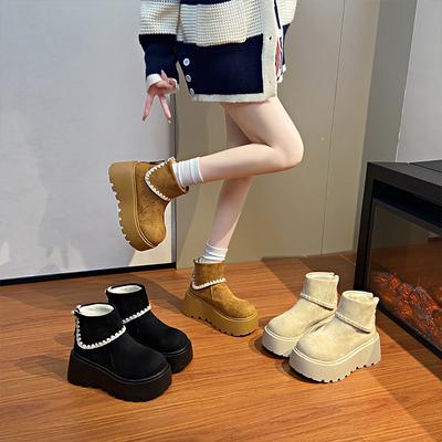 Женские легкие зимние утепленные флисовой подкладкой сноубутсы на массивном каблуке, нескользящие, повседневные, спортивные замшевые ботинки Мартина