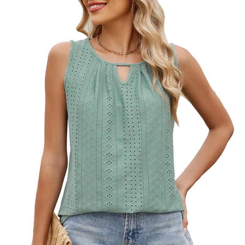 Женская футболка без рукавов с круглым вырезом и плиссировкой, весна-лето