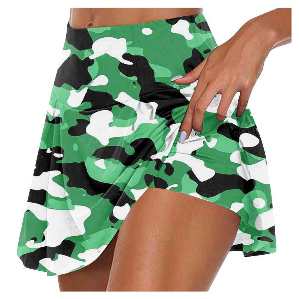 Women's Athletic Stretchy Pleated Tennis Skirts Run Yoga Inner Shorts Elastic Sports Golf Skorts