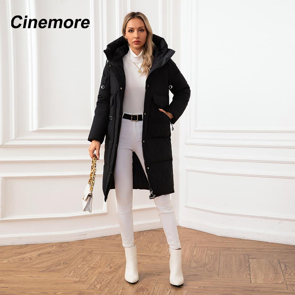 Cinemore Женская куртка, зима 2024, теплые длинные парки, верхняя одежда с капюшоном, женская одежда, модный пуховик, женское пальто 06