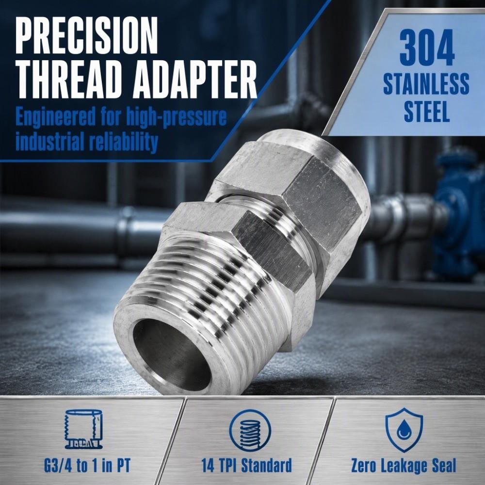 Silver Compression Tube Fitting G3/4 Tube OD Pipe Connector Threaded Fitting  Automotive Repair